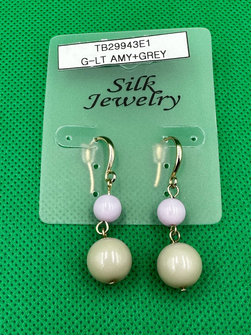 Gold-Tone Purple & Grey Bead Drop Earrings